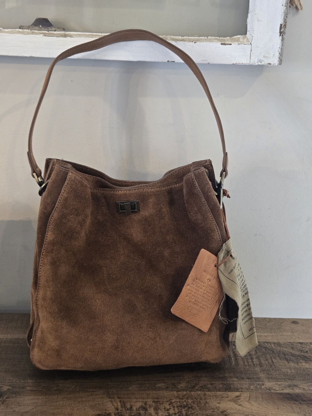 Vilenca Holland Chic Cognac Genuine Suede Shoulder Bag With Studded Sides - Picture 4 of 12
